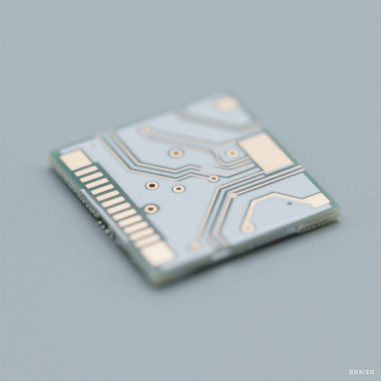 清晰展示 PCB 陶瓷电路板表面的陶瓷基板和导电线路，突出陶瓷基板的质感和线路的精细程度