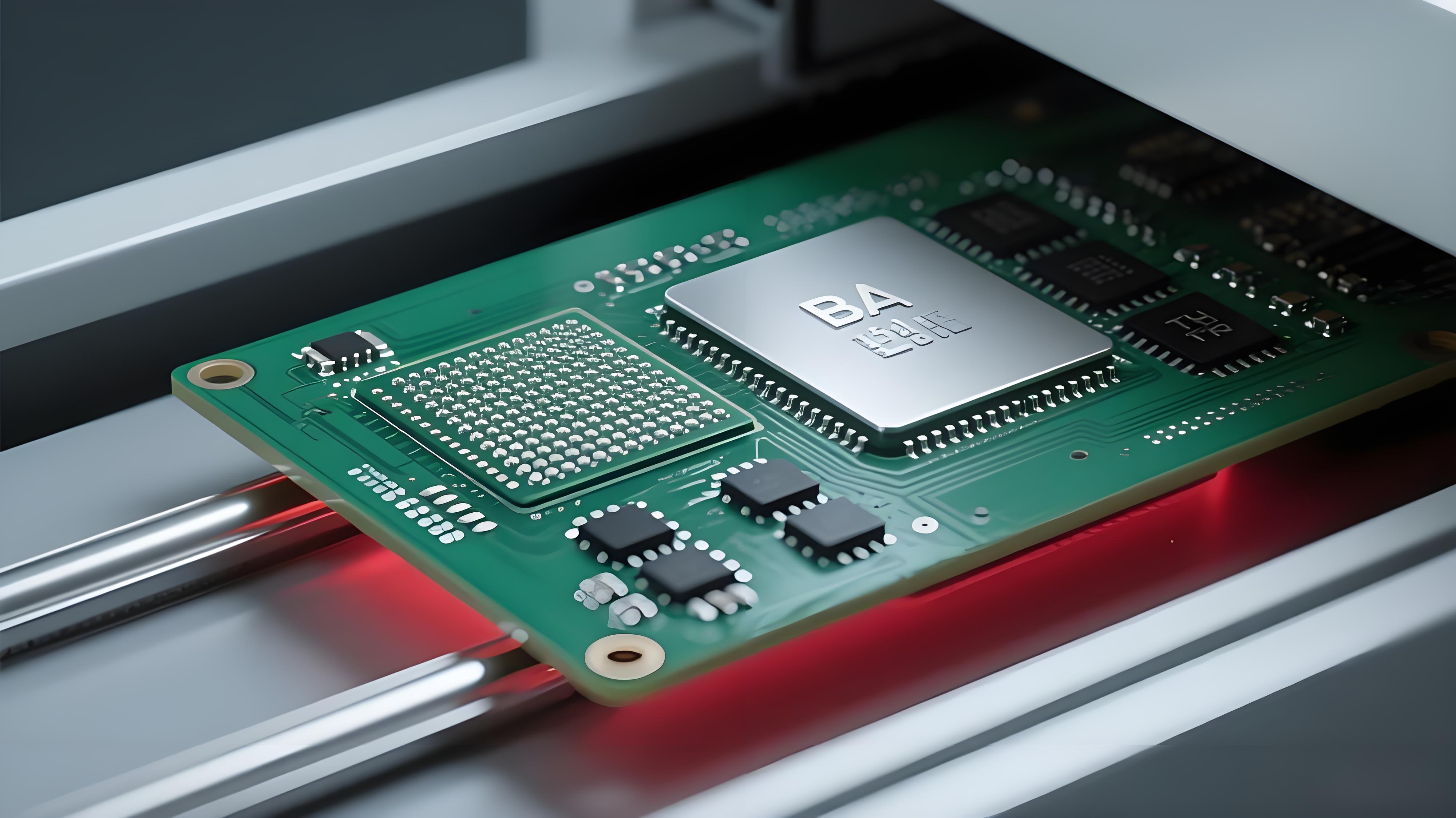 THR工艺BGA热补偿盖板 深绿色PCB双元件焊接 淡红光效局部升温