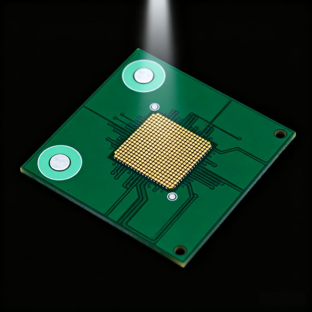 CB拼板基准点设计特写，对角全局基准点（1.2mm+2.4mm无阻焊区）与BGA局部基准点
