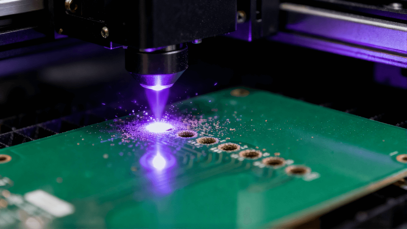 激光钻孔机在HDI板上形成微孔的高科技制造场景 激光钻孔机在HDI板上形成微孔的高科技制造场景