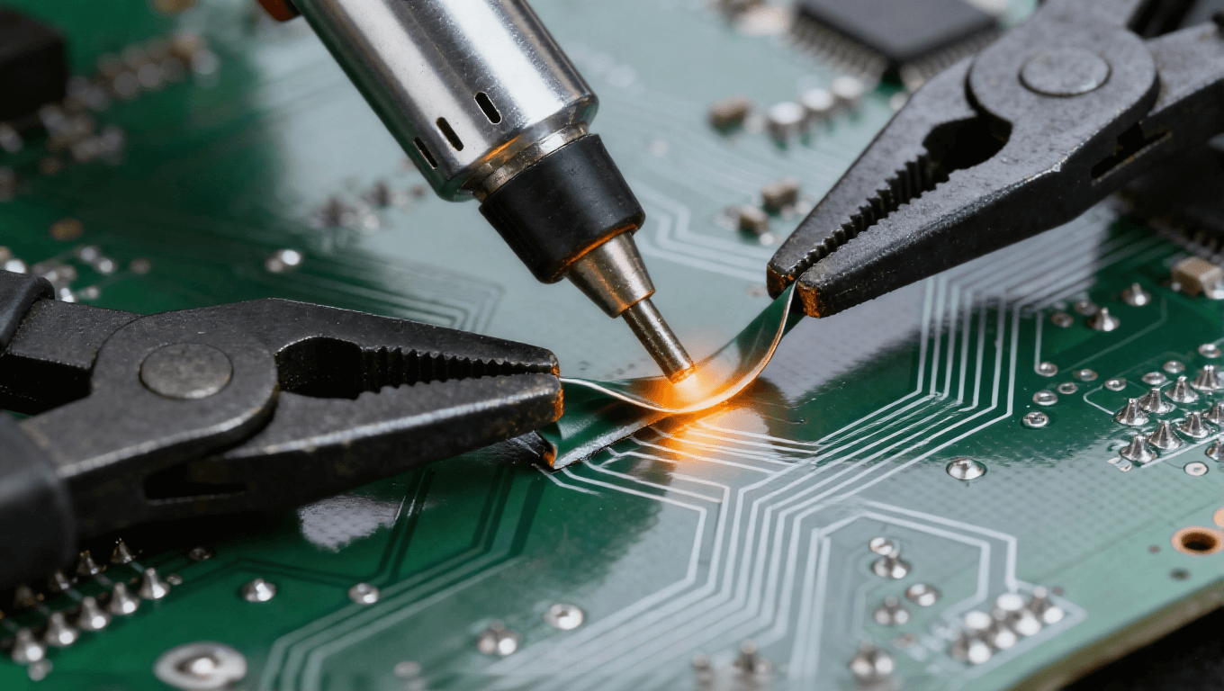 局部矫正工艺使用热风枪与压力钳修复电路板角部翘曲 局部矫正工艺使用热风枪与压力钳修复电路板角部翘曲