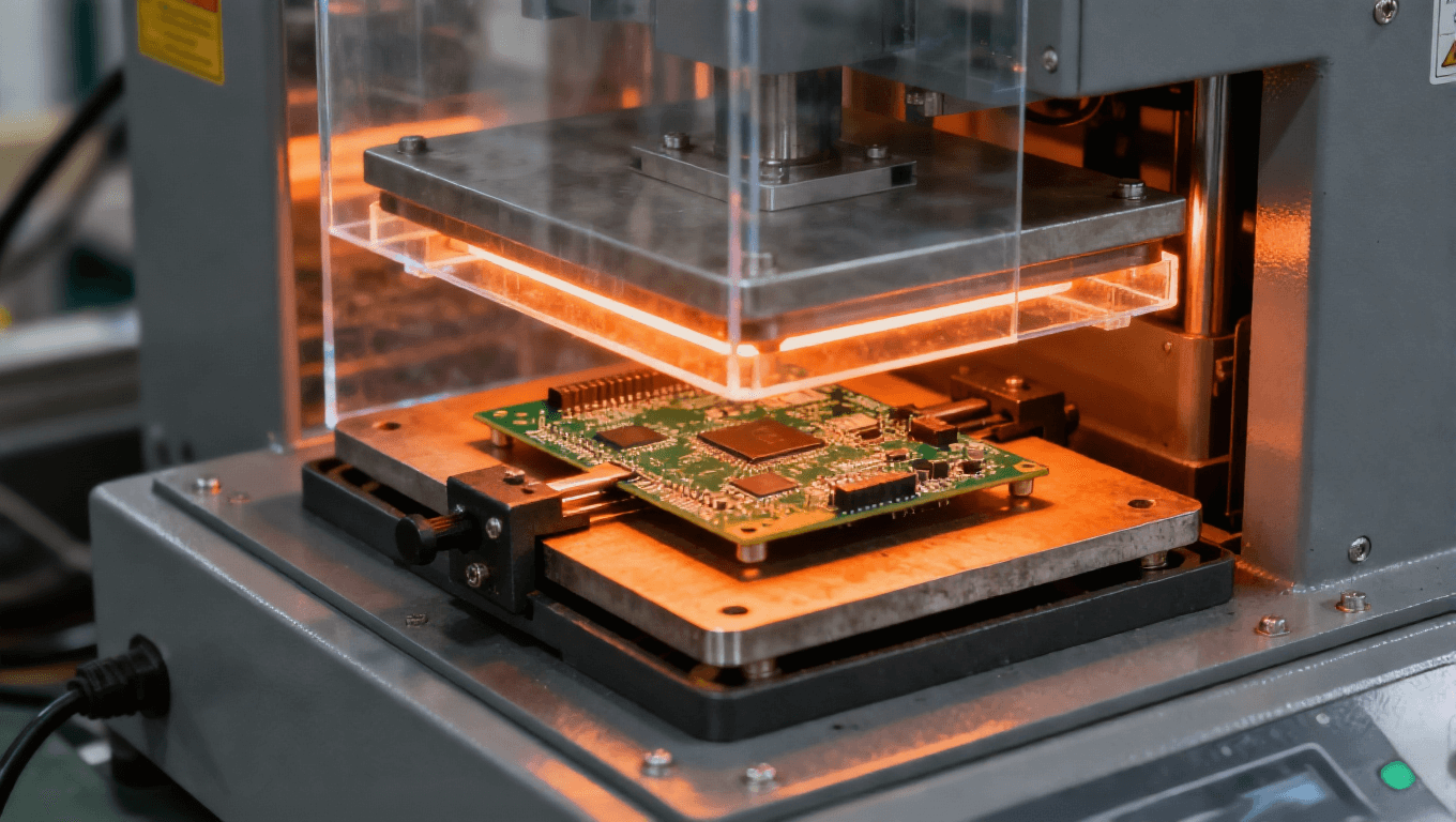 热压矫正机对电路板进行恒温压力矫形内部工作状态 热压矫正机对电路板进行恒温压力矫形内部工作状态