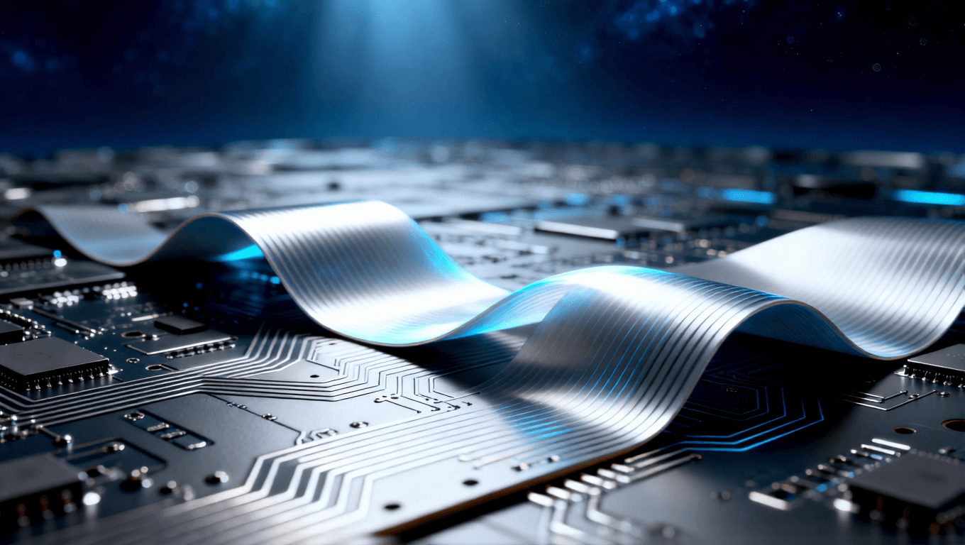 刚性电路板与超弹性柔性电路板对比,象征电子设备从固定形态向可折叠时代的材料革新 刚性电路板与超弹性柔性电路板对比,象征电子设备从固定形态向可折叠时代的材料革新