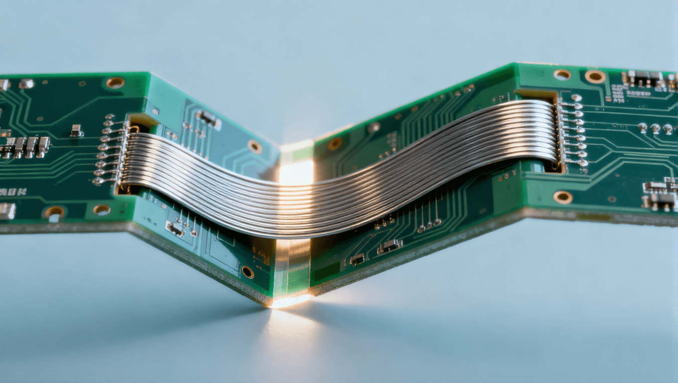 超弹性合金内嵌于可折叠电路板铰链区结构图,体现其提升耐折次数的解决方案 超弹性合金内嵌于可折叠电路板铰链区结构图,体现其提升耐折次数的解决方案