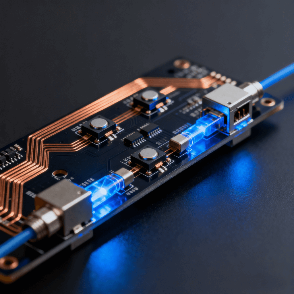 高频光模块PCB细节图,展现激光器件和光电转换元件布局 高频光模块PCB细节图,展现激光器件和光电转换元件布局