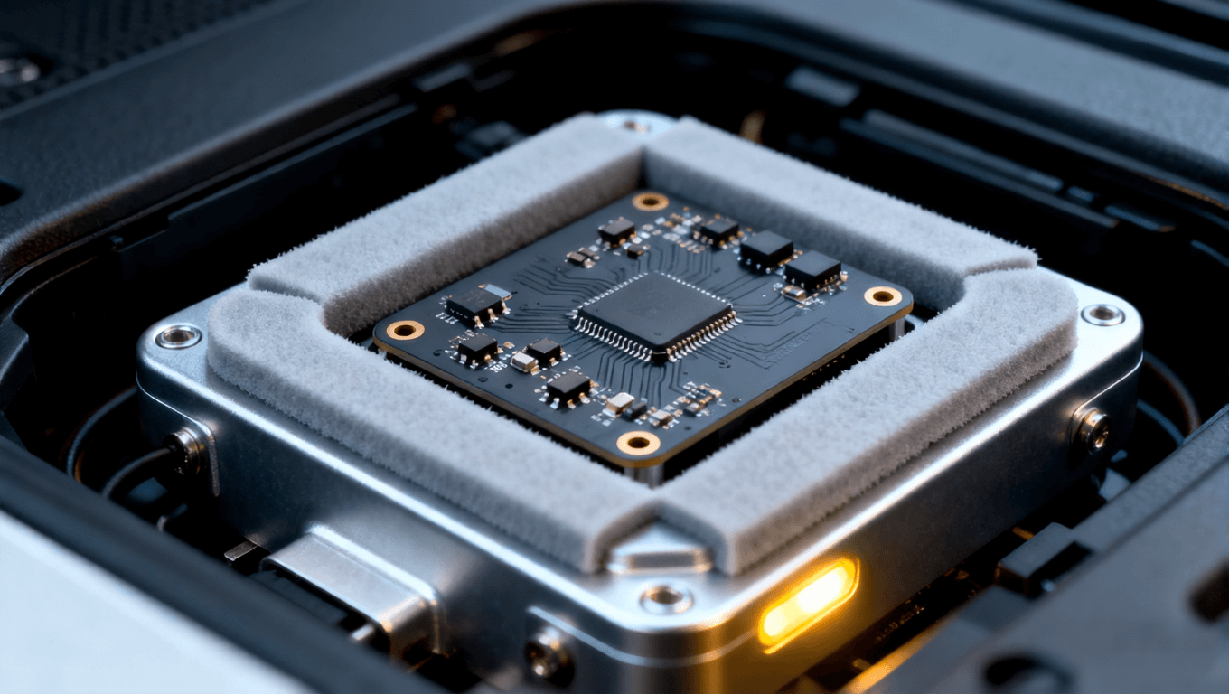 车载雷达内部 阻抗控制板与防震橡胶垫安装场景 车载雷达内部 阻抗控制板与防震橡胶垫安装场景