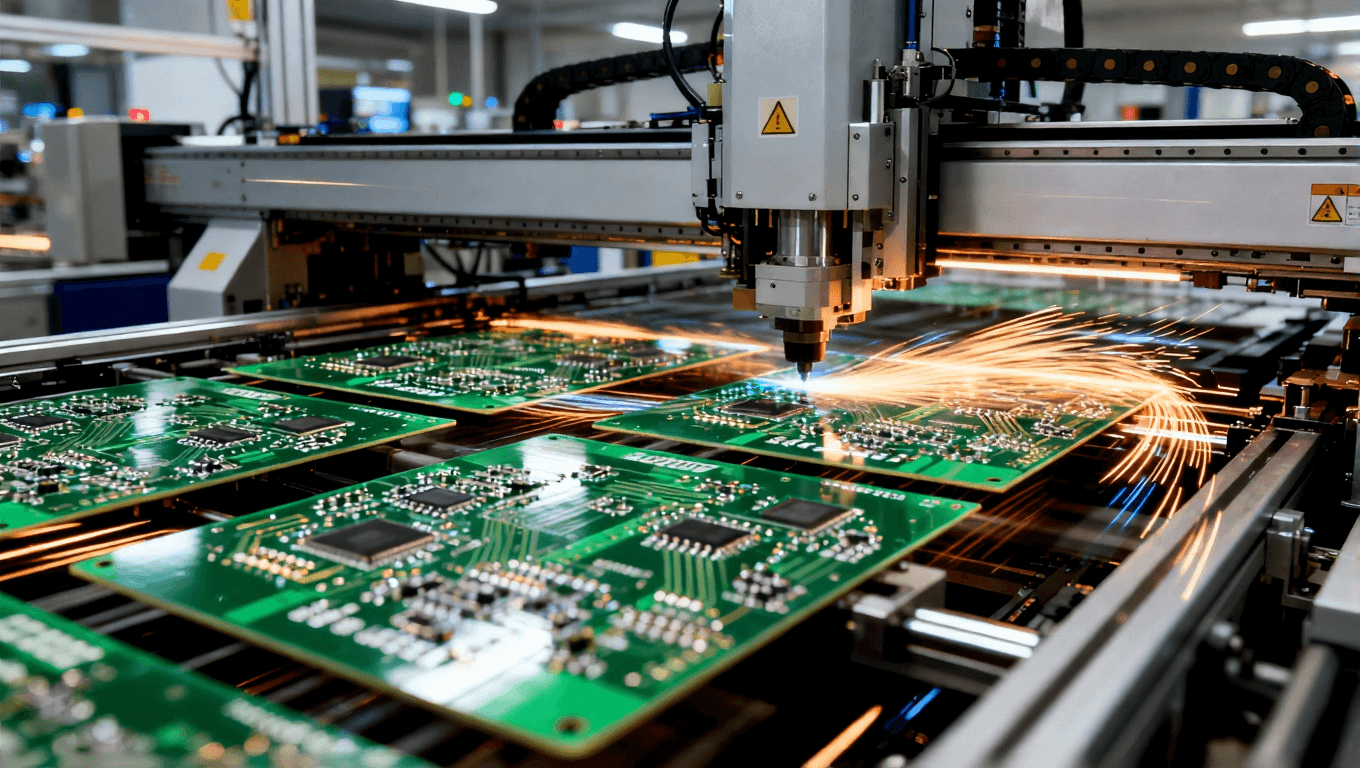 高效自动化PCB生产过程,展示在高压力下快速组装的制造环境 高效自动化PCB生产过程,展示在高压力下快速组装的制造环境