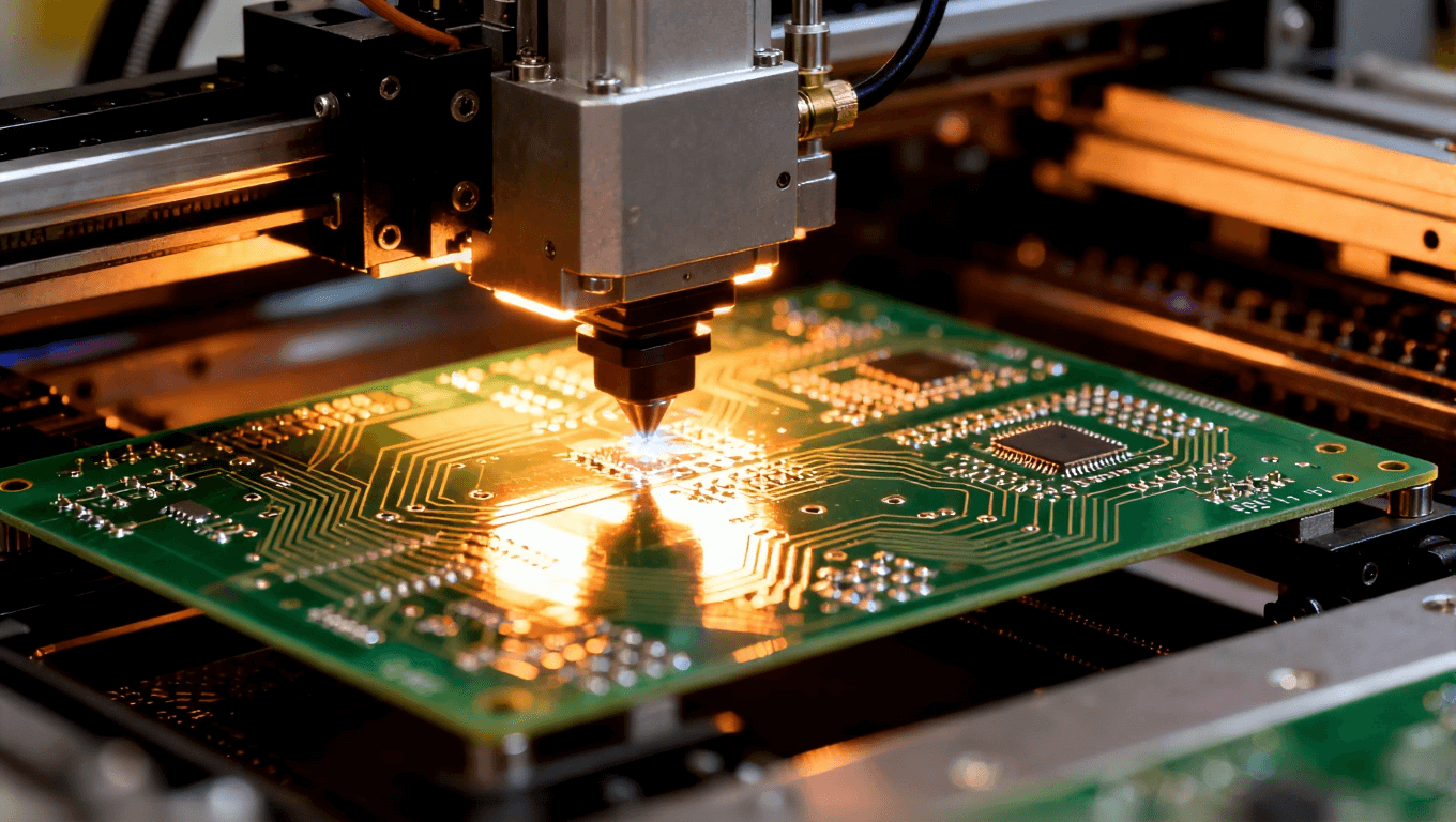 高精度PCB激光切割,展示电路板层次和细节,突出制造过程中的精准要求 高精度PCB激光切割,展示电路板层次和细节,突出制造过程中的精准要求