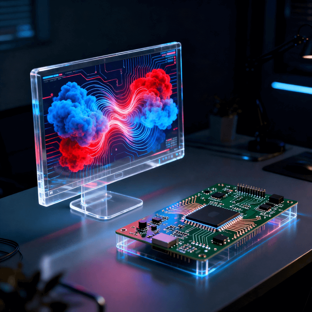 射频电路设计中的电磁仿真软件界面与实体电路板原型对比分析场景