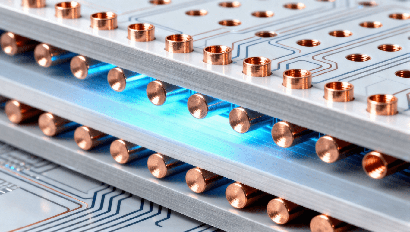 多层封装基板的剖面视角清晰呈现微过孔与盲埋孔的层间互联结构