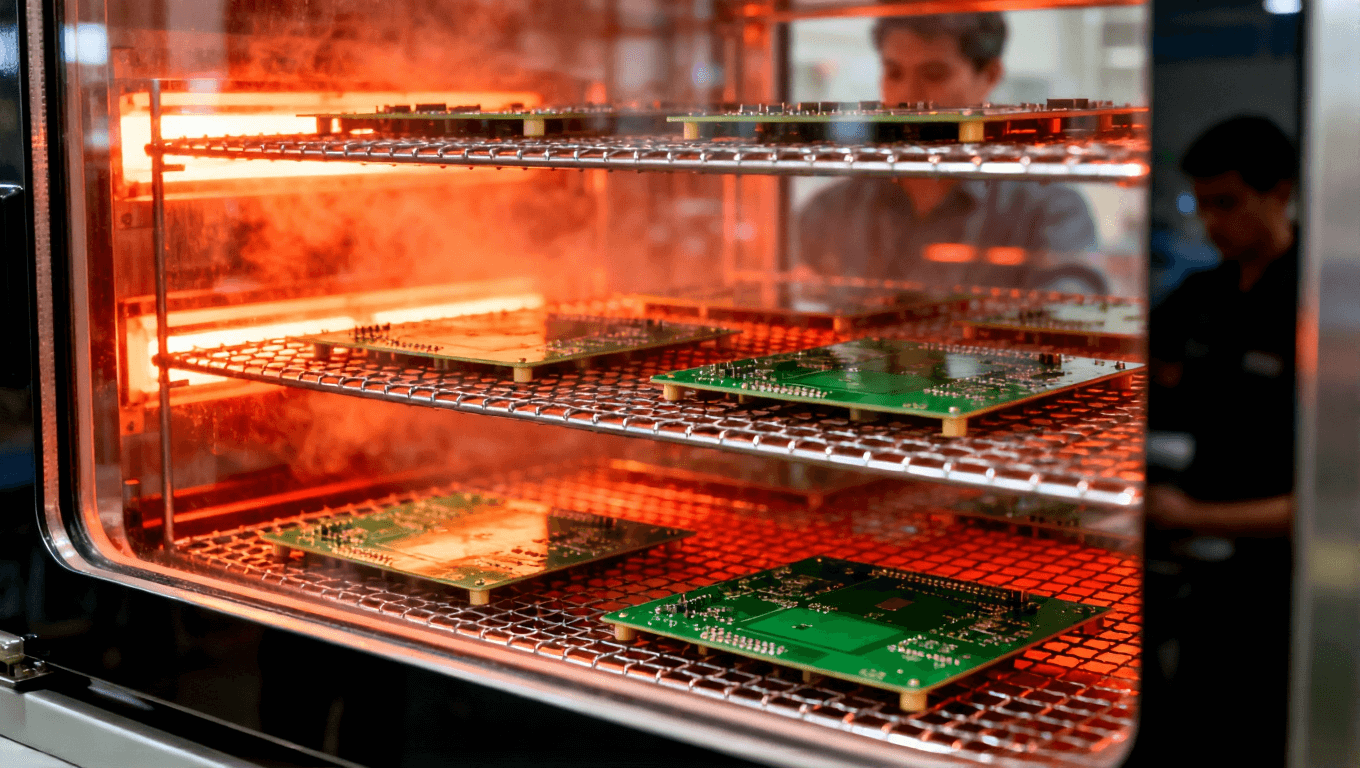 通过观察窗查看PCB板在固化炉内进行分段热固化的过程