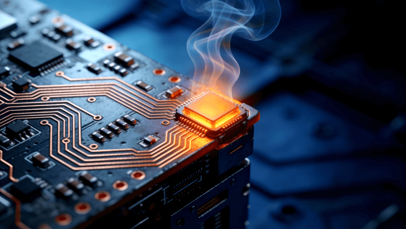 热电分离金属基板微距特写,展示高功率电子元件散热时热浪波纹的视觉效果 热电分离金属基板微距特写,展示高功率电子元件散热时热浪波纹的视觉效果