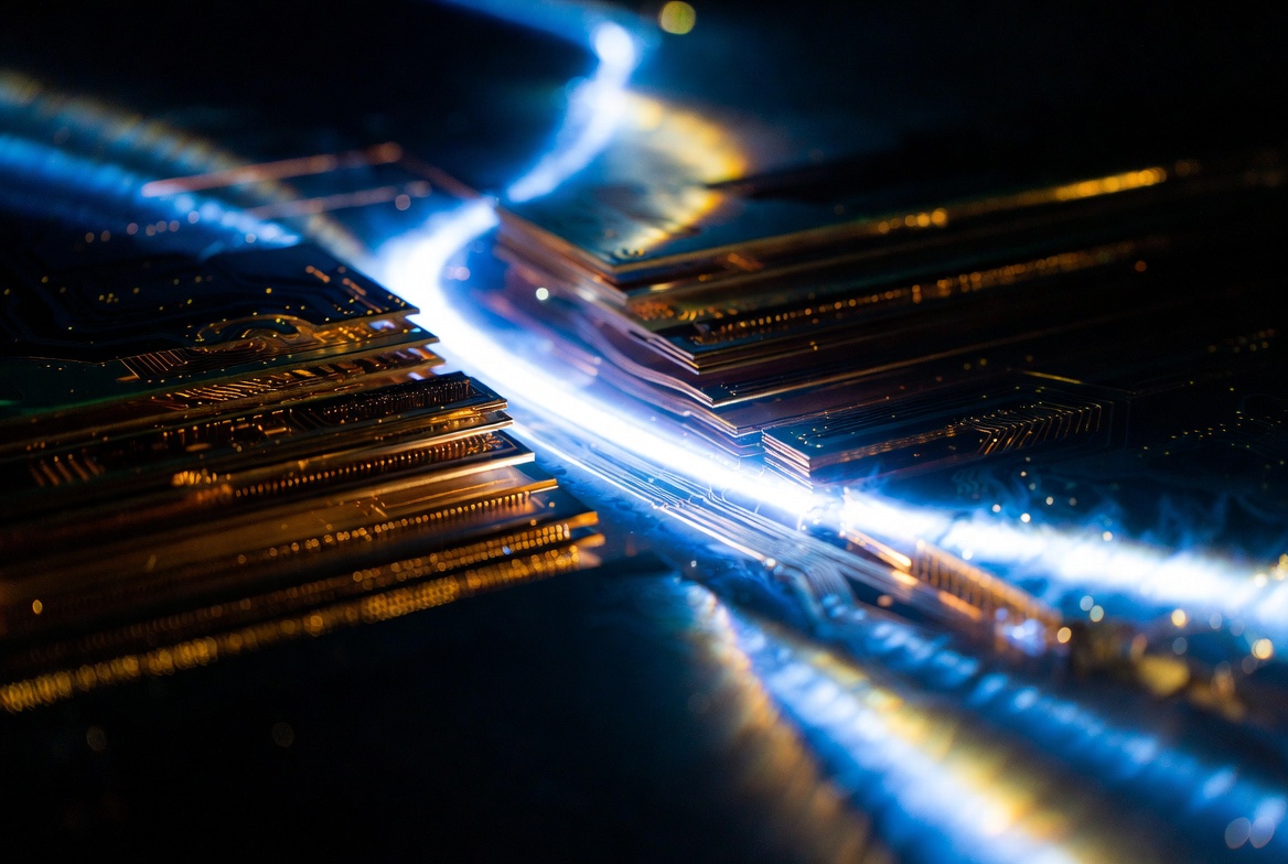 抽象光影表现PCB内部信号因白斑缺陷发生衰减,象征白斑对高频电路性能的影响 抽象光影表现PCB内部信号因白斑缺陷发生衰减,象征白斑对高频电路性能的影响