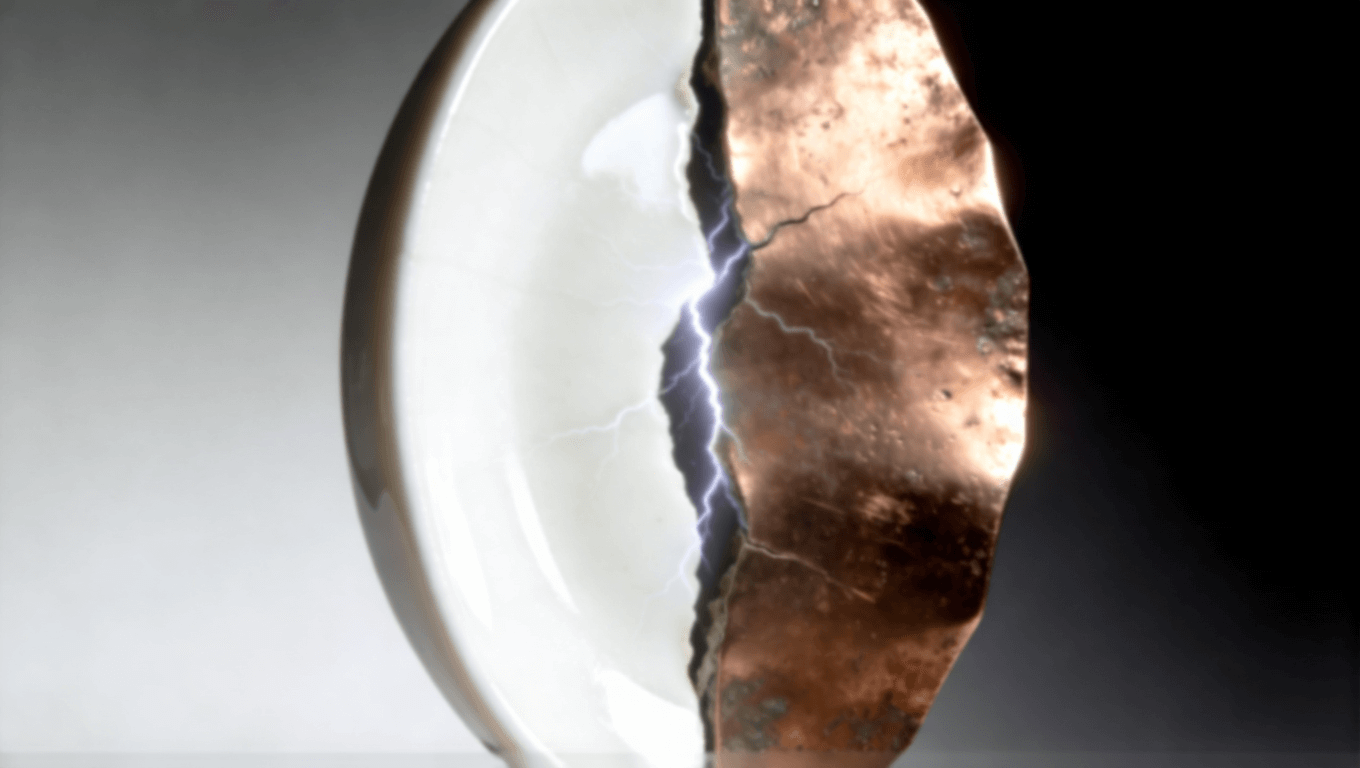 陶瓷与金属材料特性对比示意图，表现两者在热膨胀与结合性上的本质差异