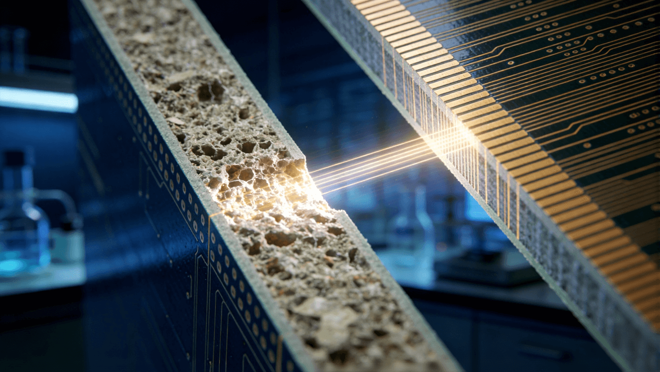 高频板材与普通FR-4材料微观结构对比,展示介质损耗差异 高频板材与普通FR-4材料微观结构对比,展示介质损耗差异