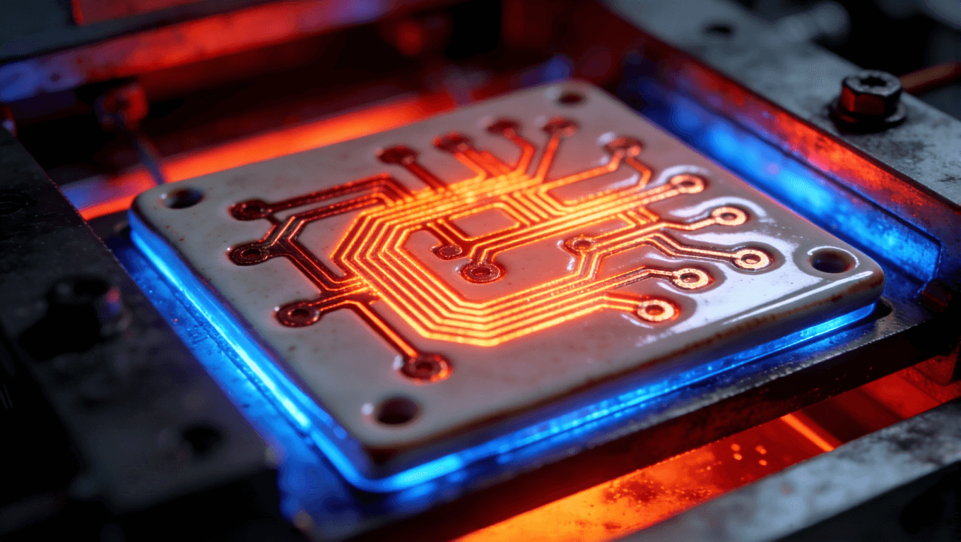 陶瓷电路板热管理性能展示,展现高温环境下电路板散热效果与精密线路结构 陶瓷电路板热管理性能展示,展现高温环境下电路板散热效果与精密线路结构