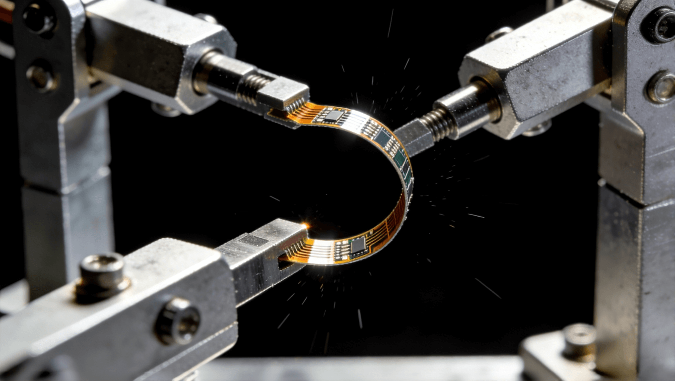 超声探头微型化柔性板正在进行严格的耐弯折寿命测试，确保其长期使用可靠性