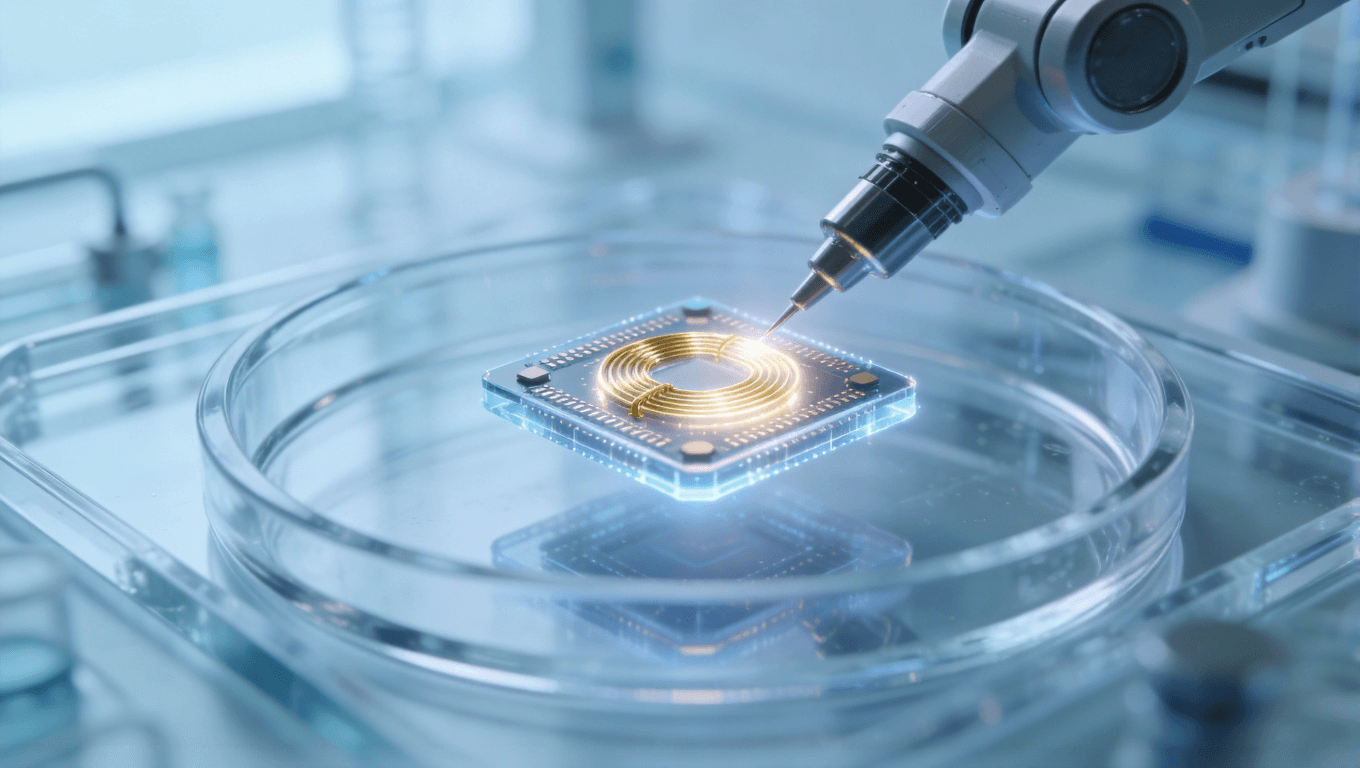 医疗植入设备微型无线充电PCB线圈应用概念图