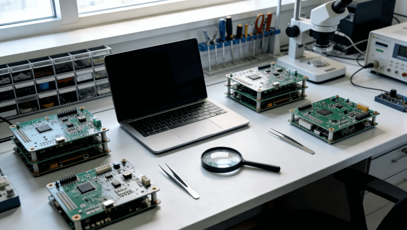 高频电路板焊接后期检测与技术支持工作台环境，体现专业服务与全周期质量护航