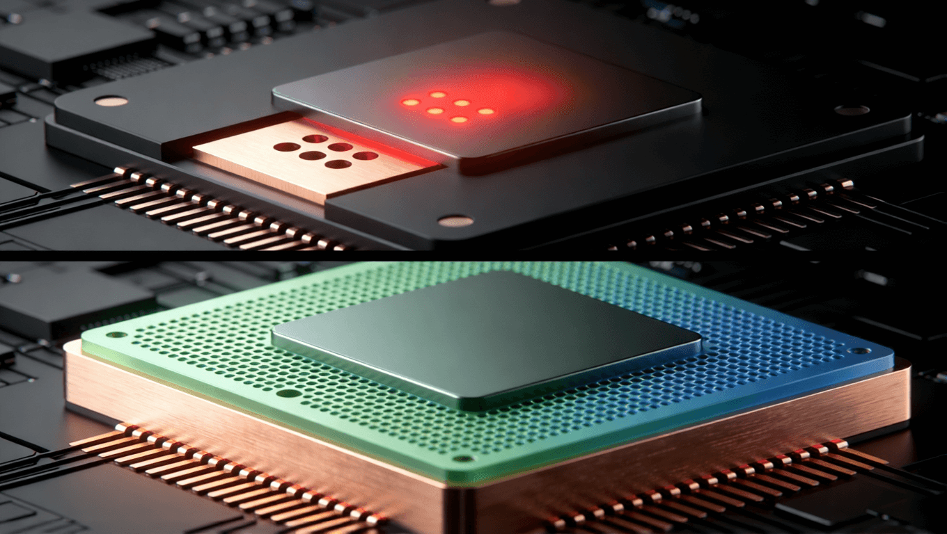 铜基板优化前后导热孔布局与铜层厚度对散热效果的影响对比图