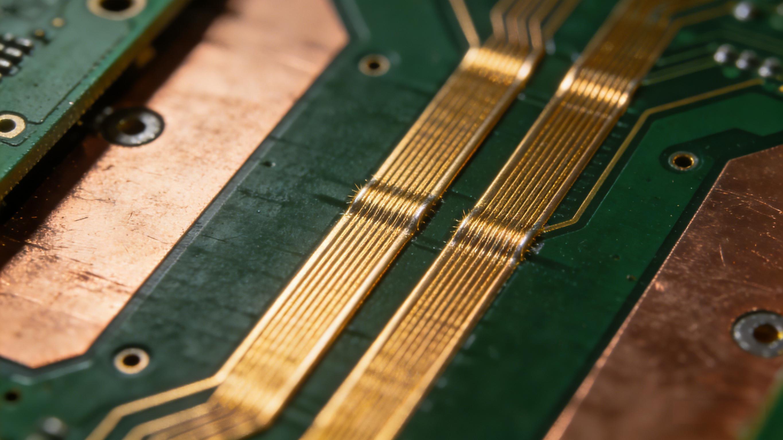 高速差分对布线细节视图,平行等距走线设计,展现精准布线工艺与信号完整性 高速差分对布线细节视图,平行等距走线设计,展现精准布线工艺与信号完整性