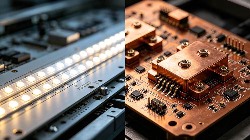 铝基和铜基怎么选，LED照明与功率模块两种典型应用的分屏对比